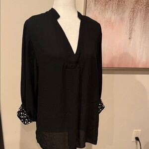 Zara Black Blouse with Polka Dot Cuffs